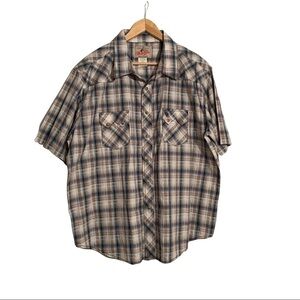 Wrangler short sleeve snap western shirt size XXL - blue, tan, white, rust